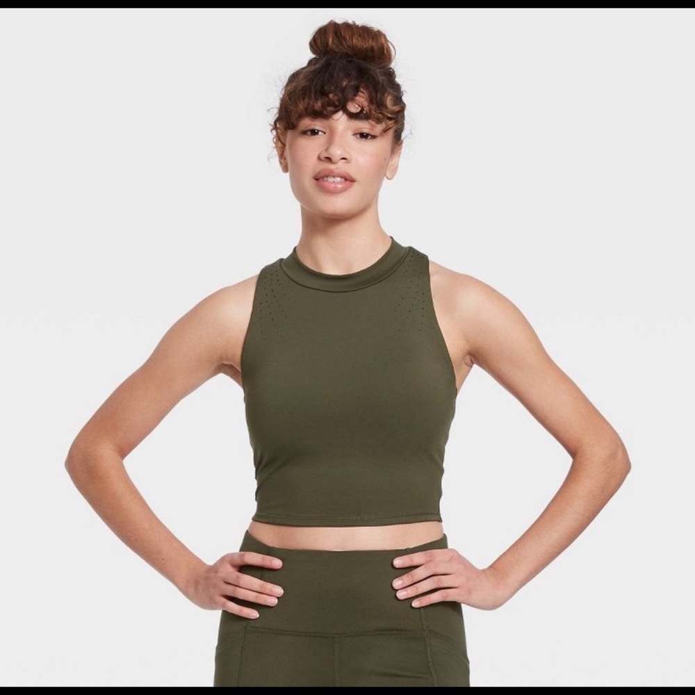 Green High Neck Workout Tank Cropped